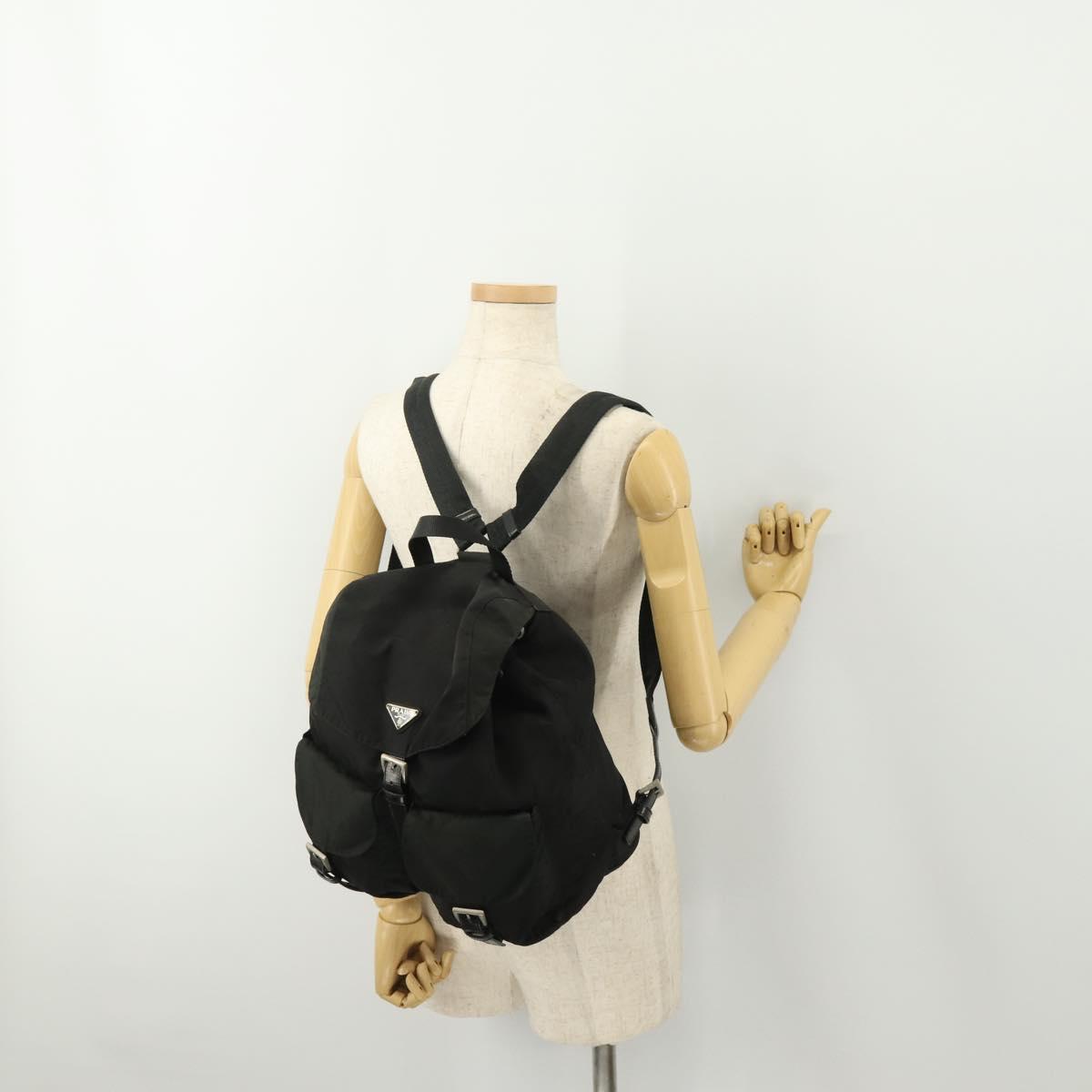 PRADA Backpack Nylon Black Silver Auth 180173