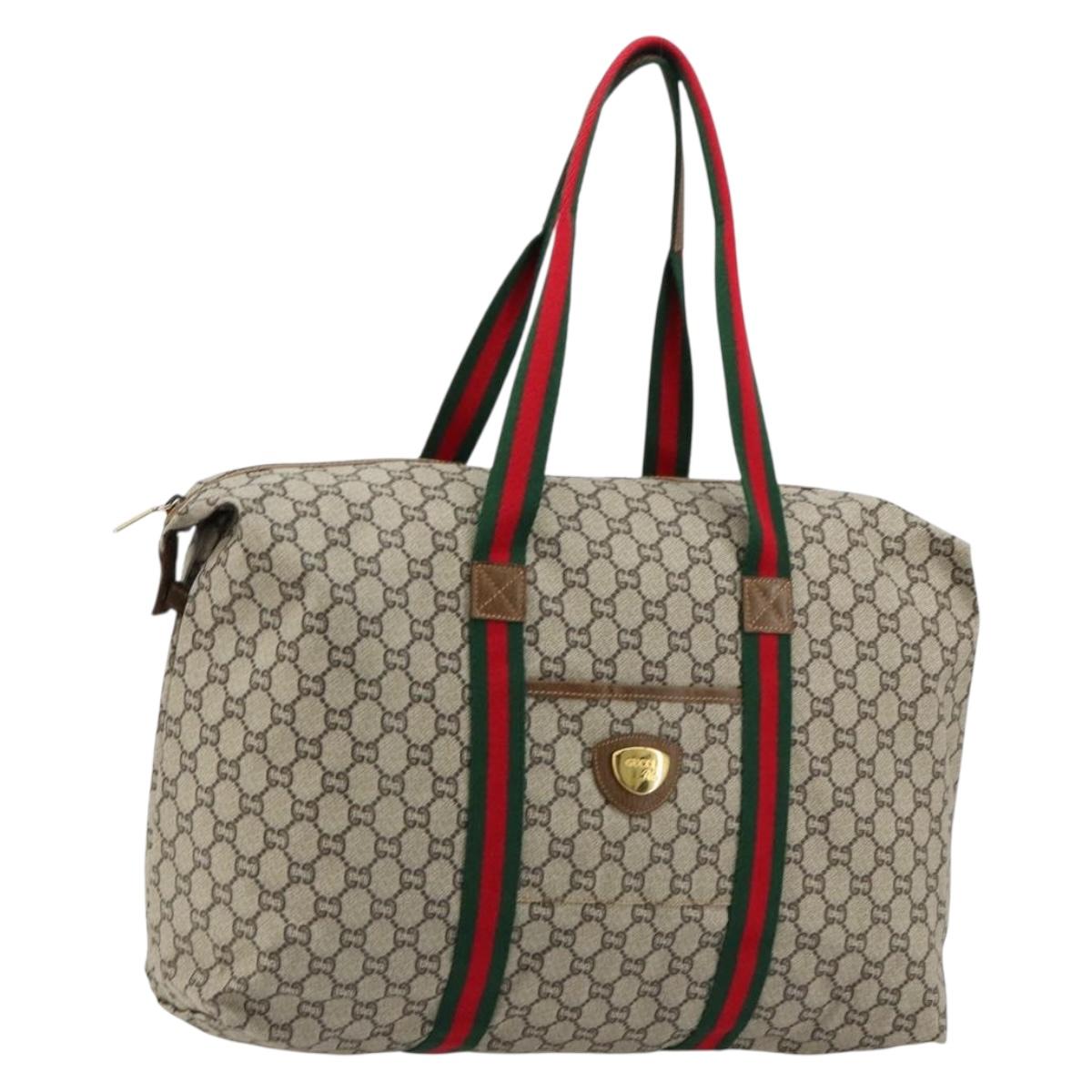 GUCCI GG Plus Supreme Web Sherry Line Tote Bag PVC Beige Gold Red Auth 180174