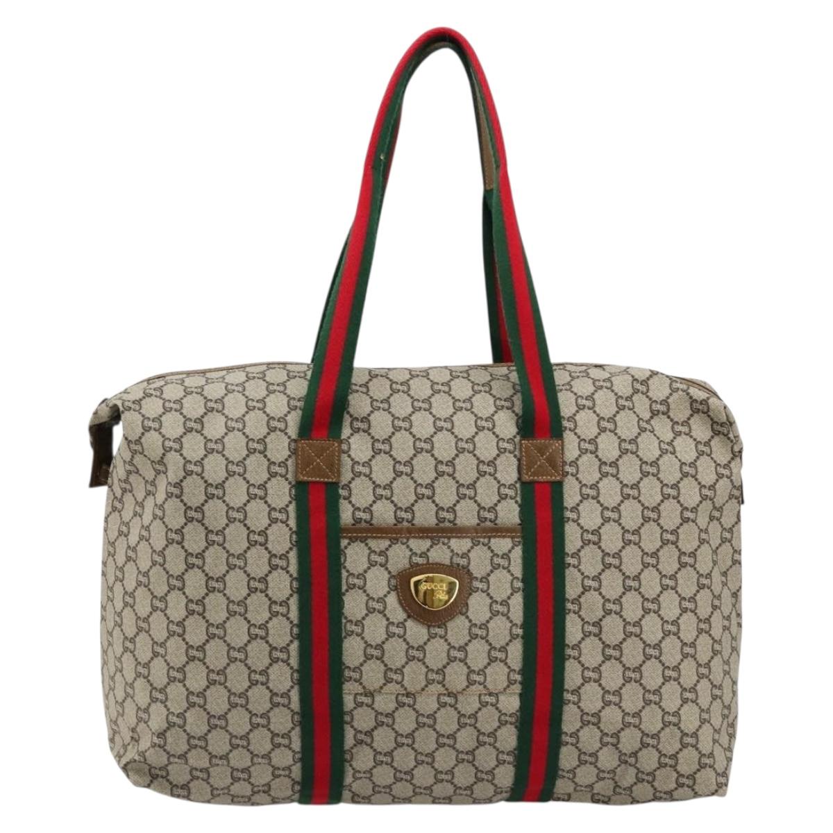 GUCCI GG Plus Supreme Web Sherry Line Tote Bag PVC Beige Gold Red Auth 180174