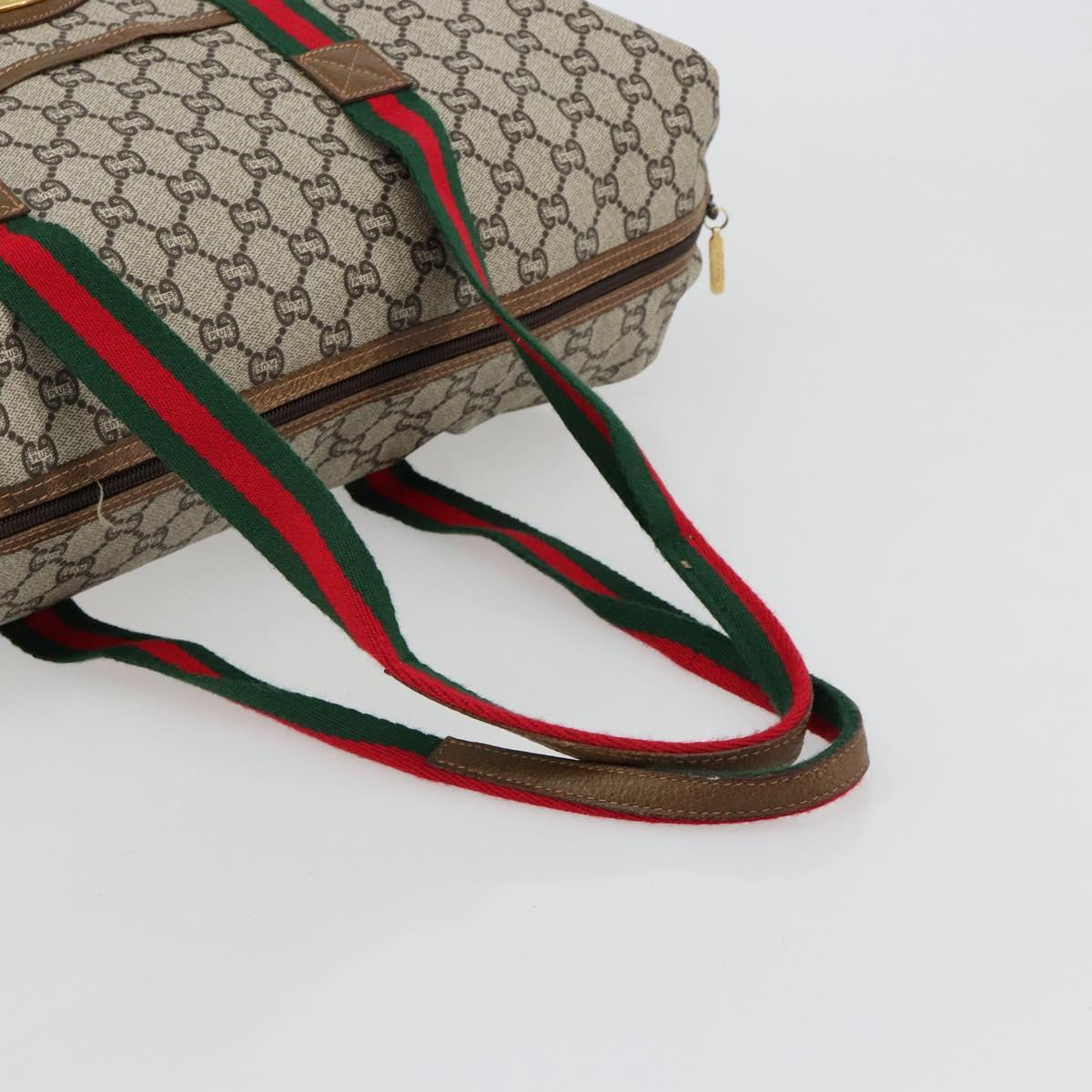 GUCCI GG Plus Supreme Web Sherry Line Tote Bag PVC Beige Gold Red Auth 180174