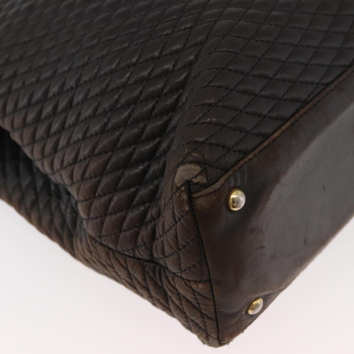 BALLY Chain Tote Bag Leather Brown Gold Auth 180178