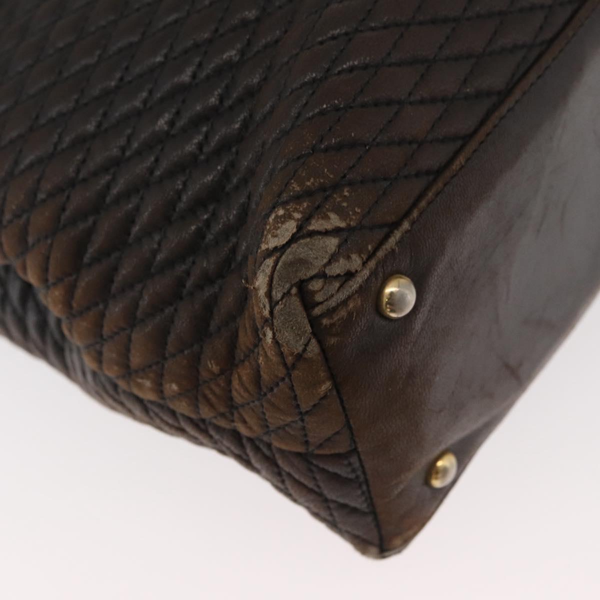 BALLY Chain Tote Bag Leather Brown Gold Auth 180178