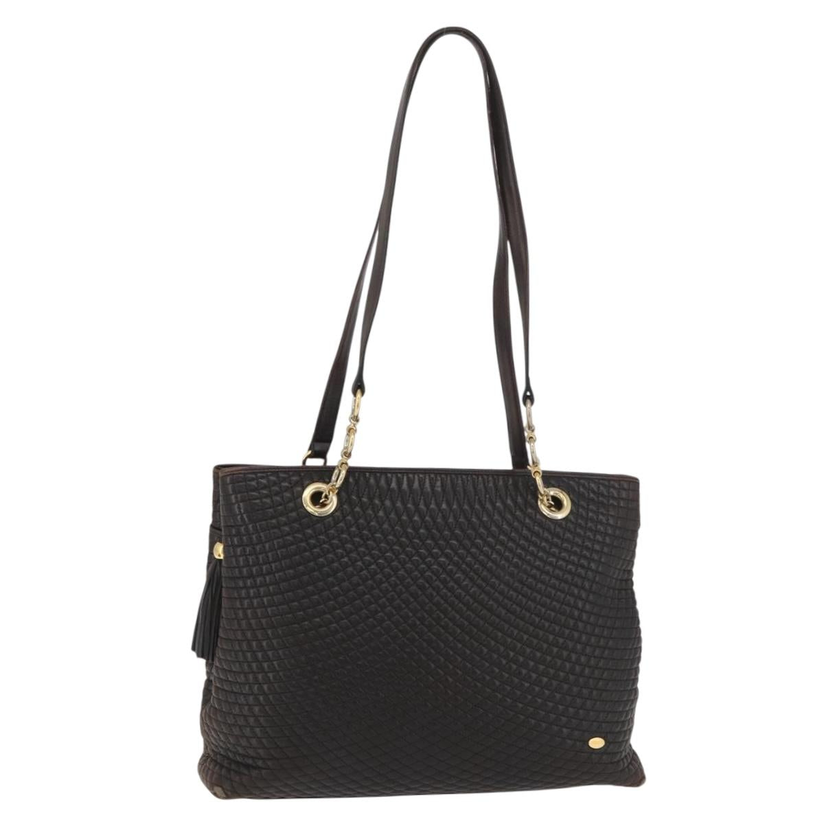 BALLY Chain Tote Bag Leather Brown Gold Auth 180178
