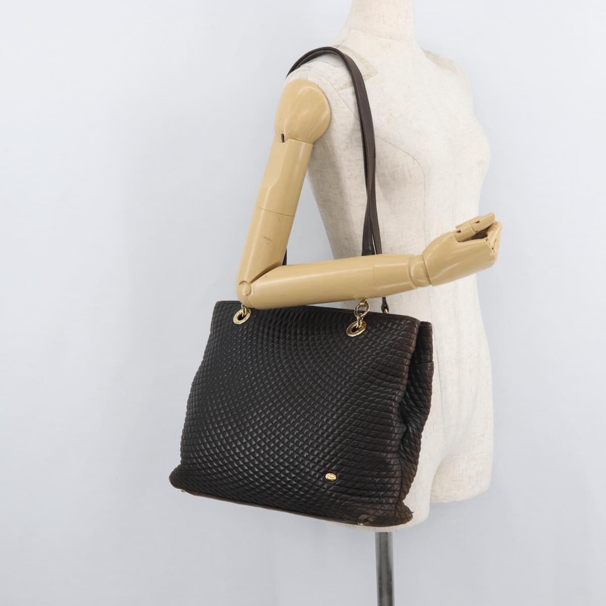 BALLY Chain Tote Bag Leather Brown Gold Auth 180178