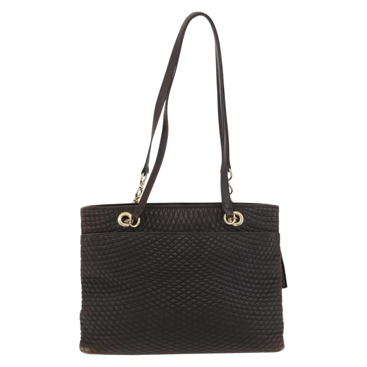 BALLY Chain Tote Bag Leather Brown Gold Auth 180178