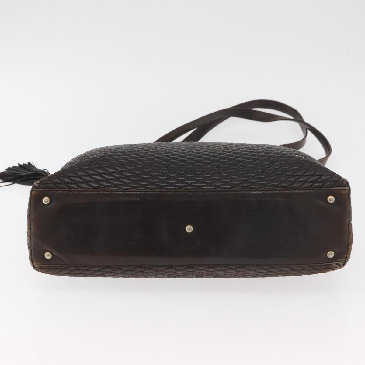 BALLY Chain Tote Bag Leather Brown Gold Auth 180178