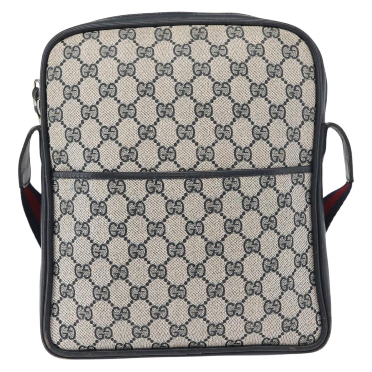 GUCCI GG Supreme Sherry Line Shoulder Bag PVC Navy Gold Auth 180181