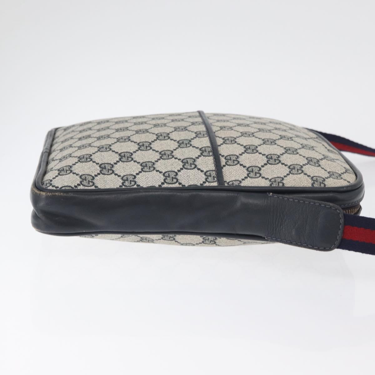 GUCCI GG Supreme Sherry Line Shoulder Bag PVC Navy Gold Auth 180181
