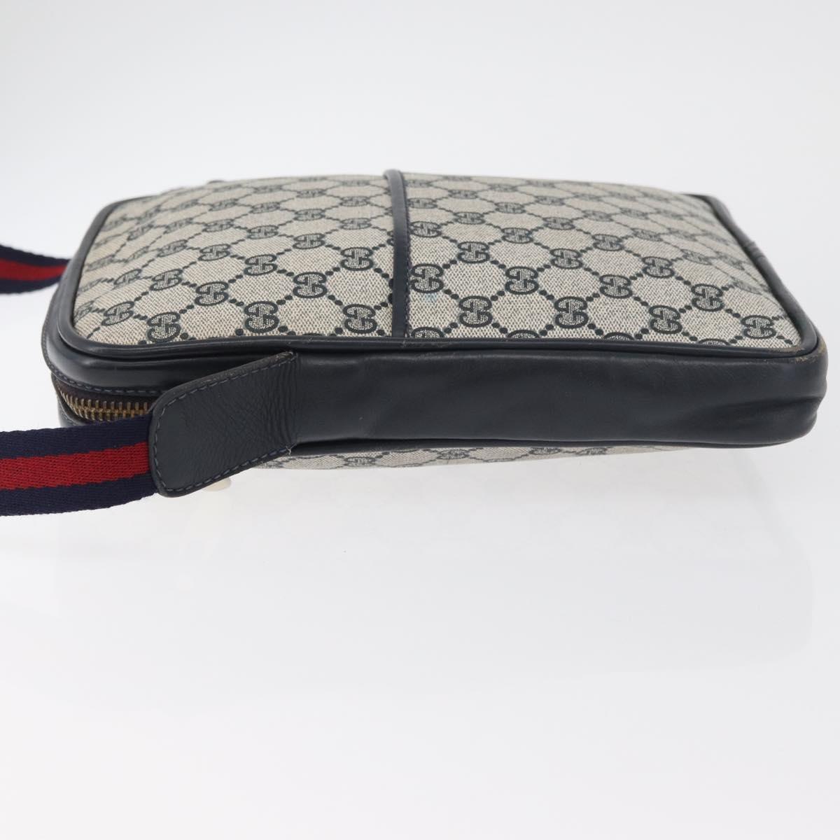 GUCCI GG Supreme Sherry Line Shoulder Bag PVC Navy Gold Auth 180181
