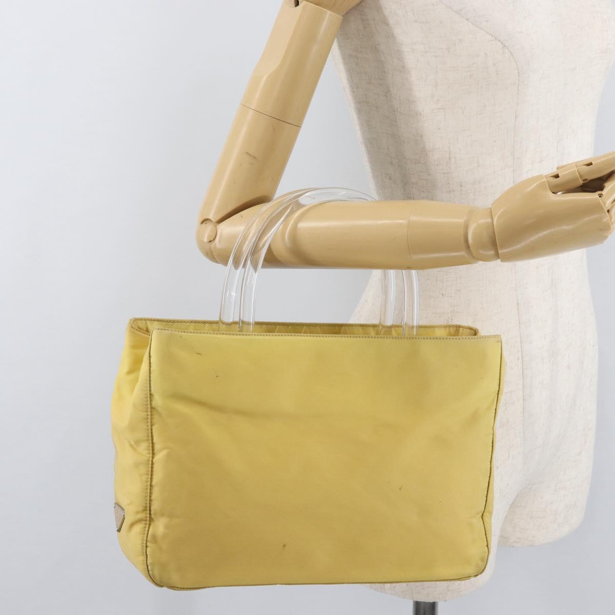 PRADA Hand Bag Nylon Yellow Silver Auth 180183