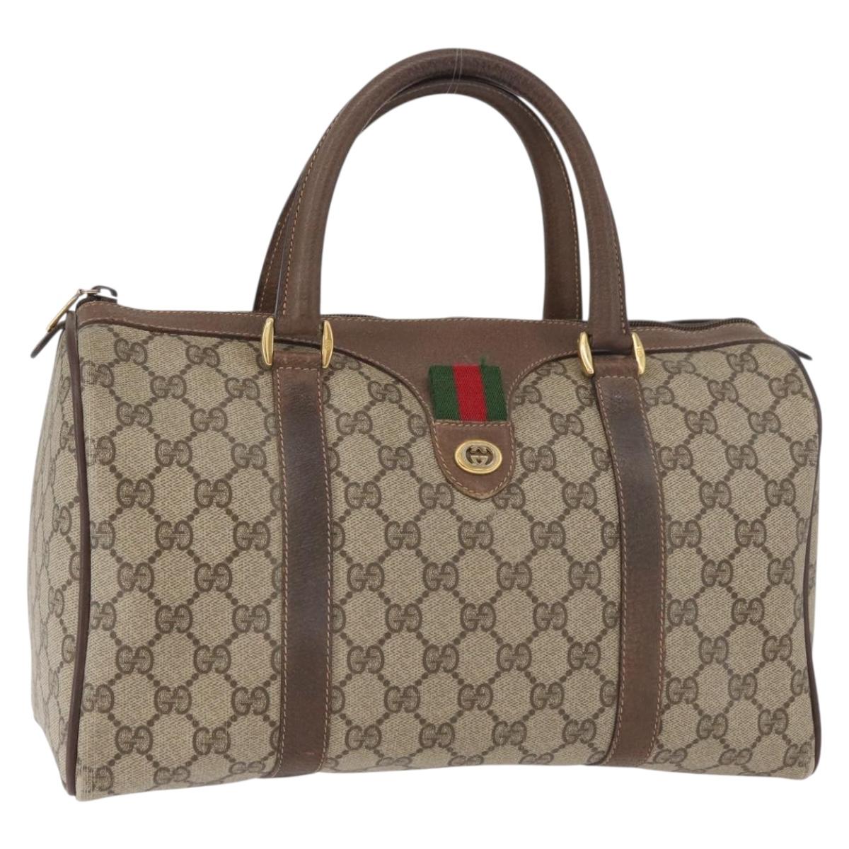 GUCCI GG Supreme Web Sherry Line Hand Bag PVC Beige Gold 40 02 007 Auth 180185
