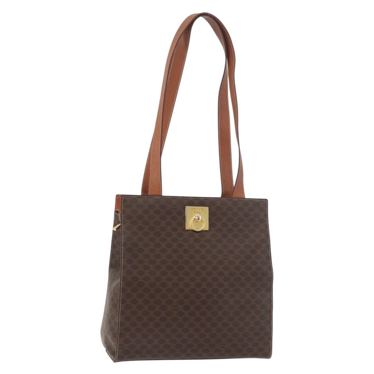 CELINE Macadam Canvas Tote Bag PVC Leather Brown Gold Auth 180188