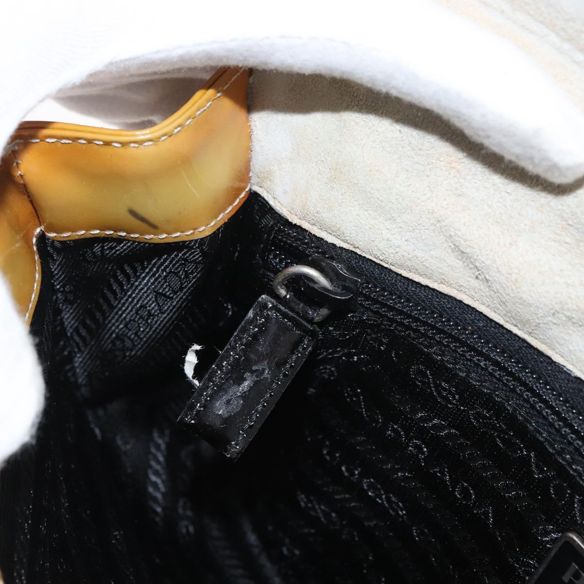 PRADA Shoulder Bag Patent leather Yellow Silver Auth 180190