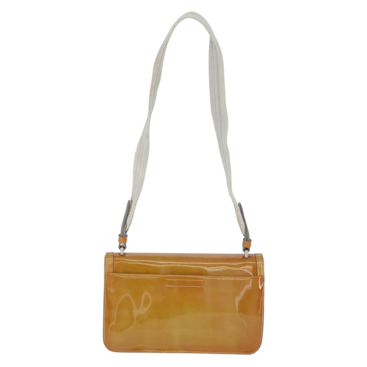 PRADA Shoulder Bag Patent leather Yellow Silver Auth 180190