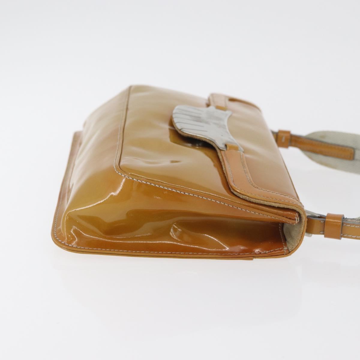 PRADA Shoulder Bag Patent leather Yellow Silver Auth 180190