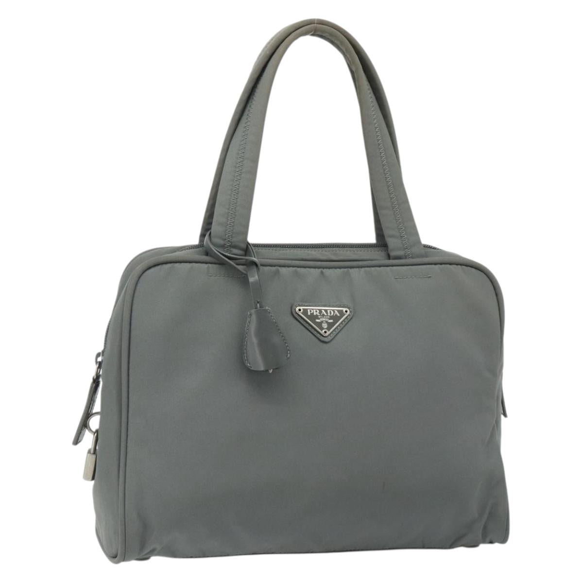 PRADA Hand Bag Nylon Gray Silver Auth 180192A