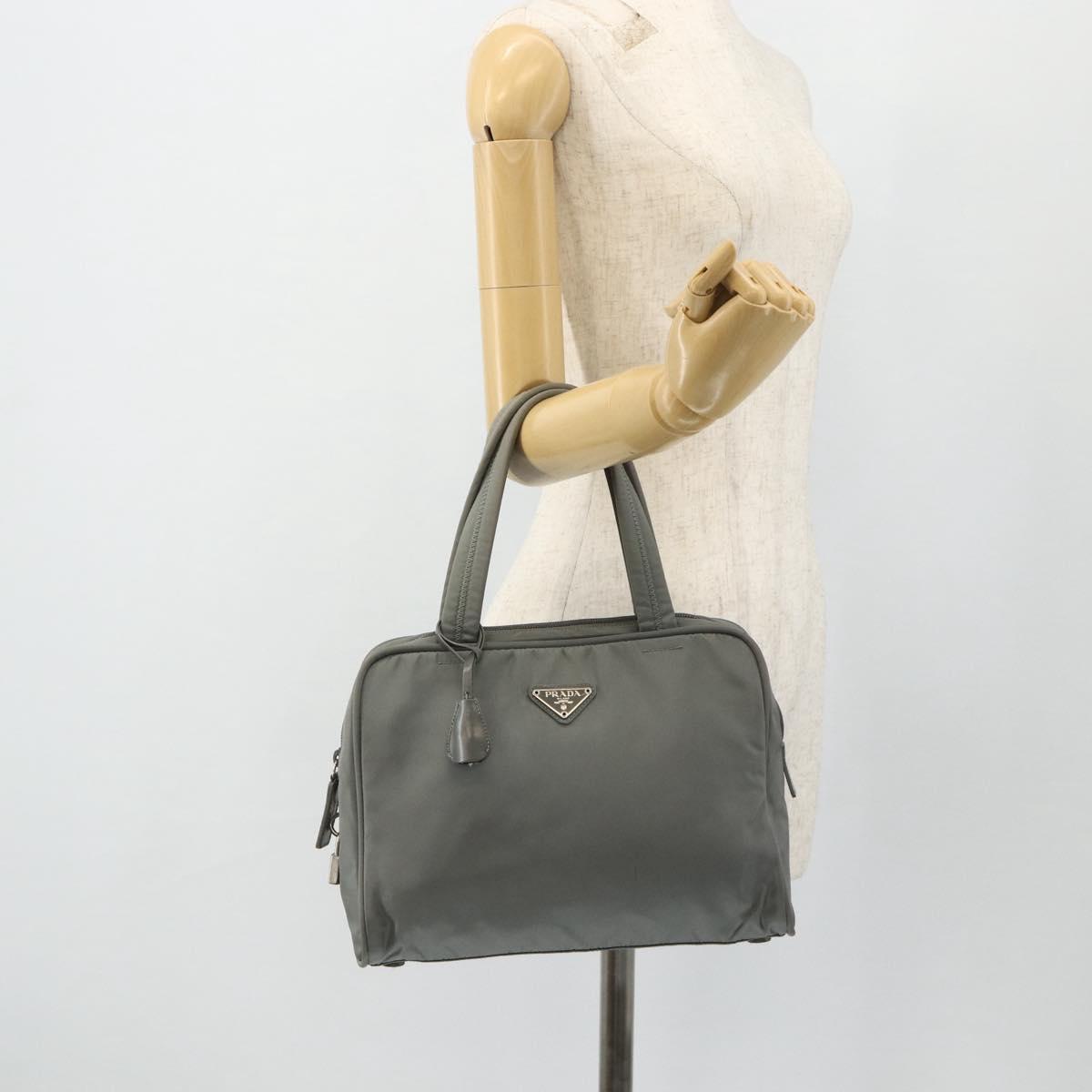 PRADA Hand Bag Nylon Gray Silver Auth 180192A