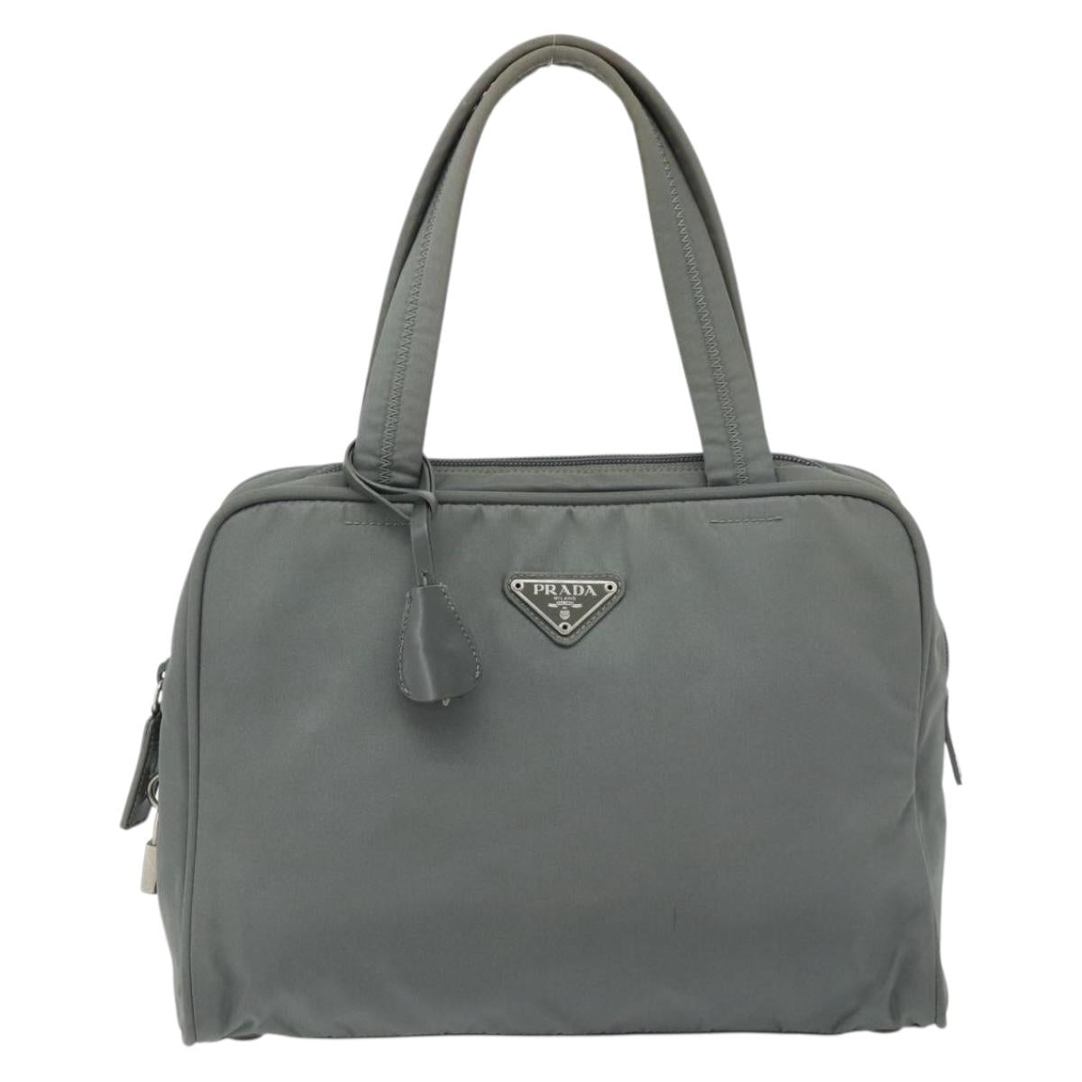 PRADA Hand Bag Nylon Gray Silver Auth 180192A