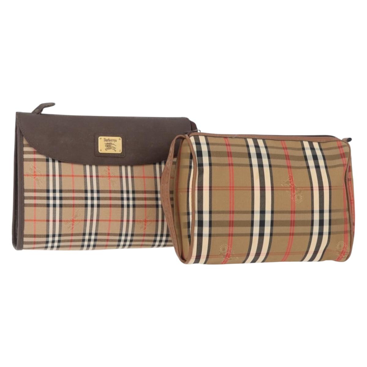 Burberrys Nova Check Clutch Bag Canvas 2 Set Beige Auth 180194