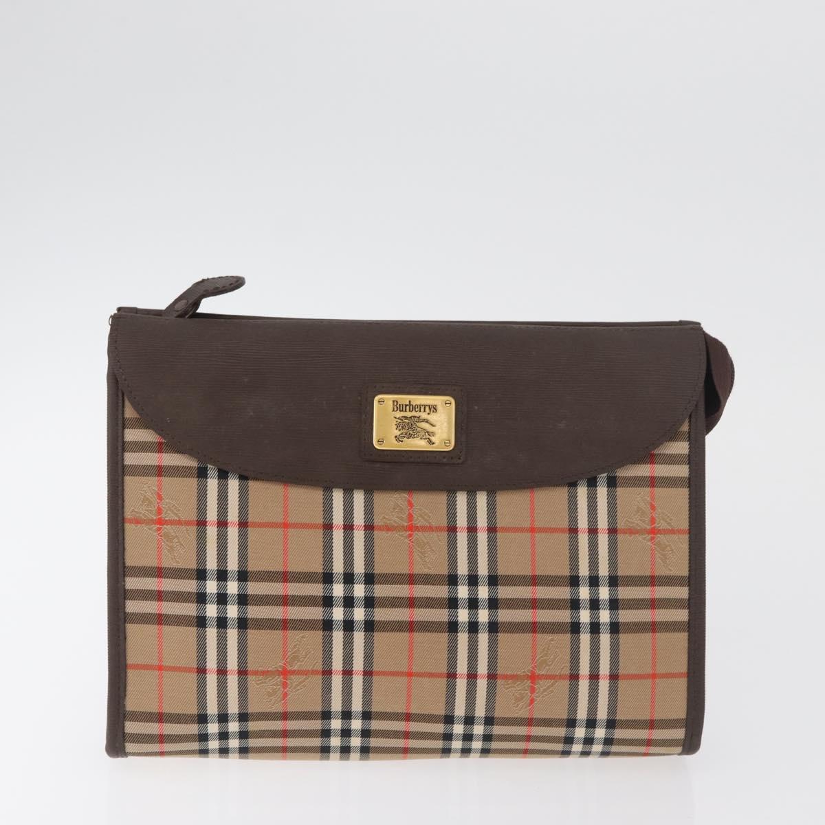 Burberrys Nova Check Clutch Bag Canvas 2 Set Beige Auth 180194