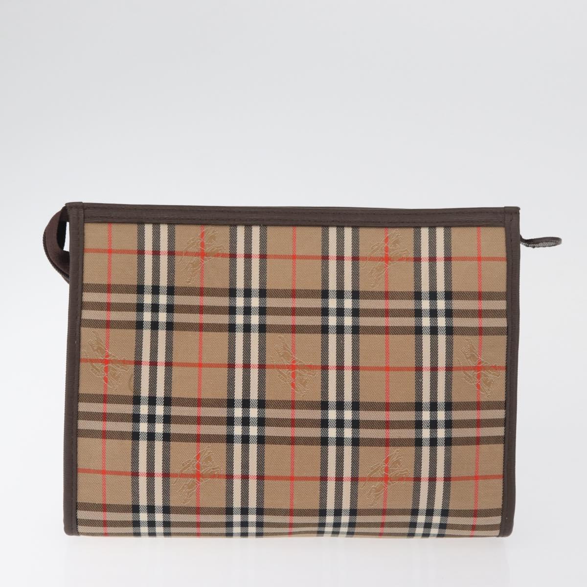 Burberrys Nova Check Clutch Bag Canvas 2 Set Beige Auth 180194