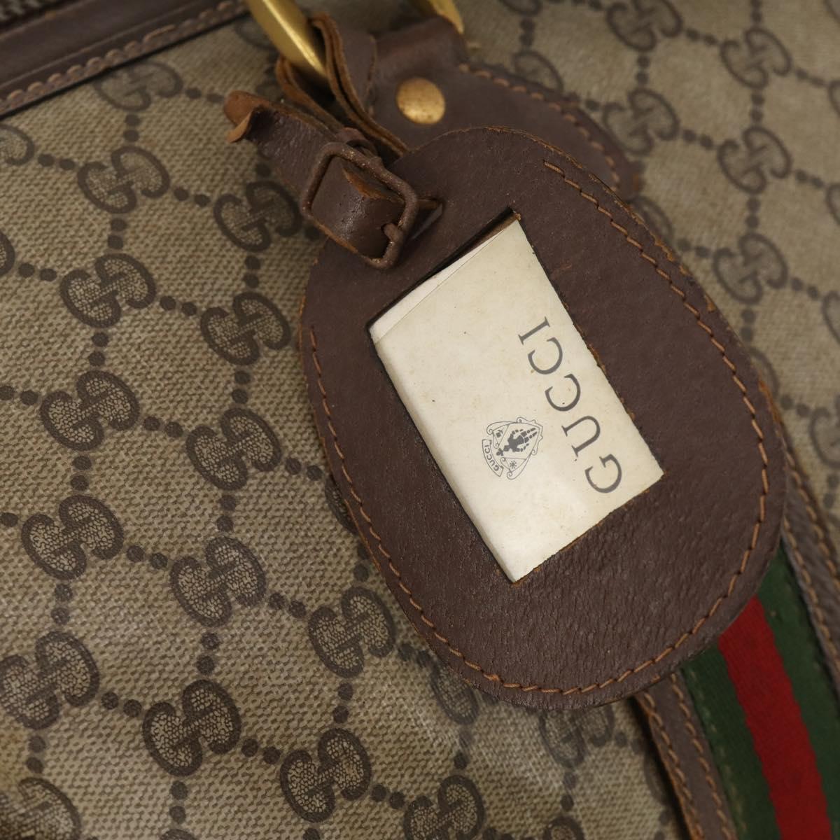 GUCCI GG Supreme Web Sherry Line Boston Bag PVC Beige Red Auth 180195