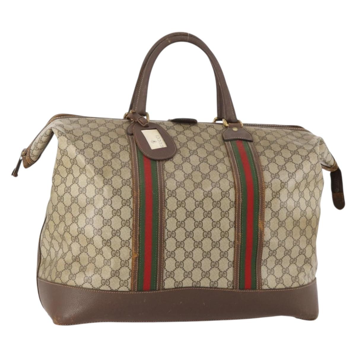 GUCCI GG Supreme Web Sherry Line Boston Bag PVC Beige Red Auth 180195