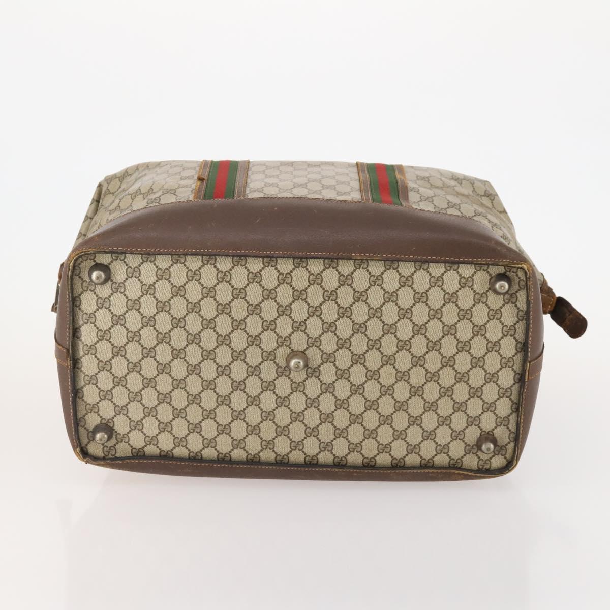 GUCCI GG Supreme Web Sherry Line Boston Bag PVC Beige Red Auth 180195