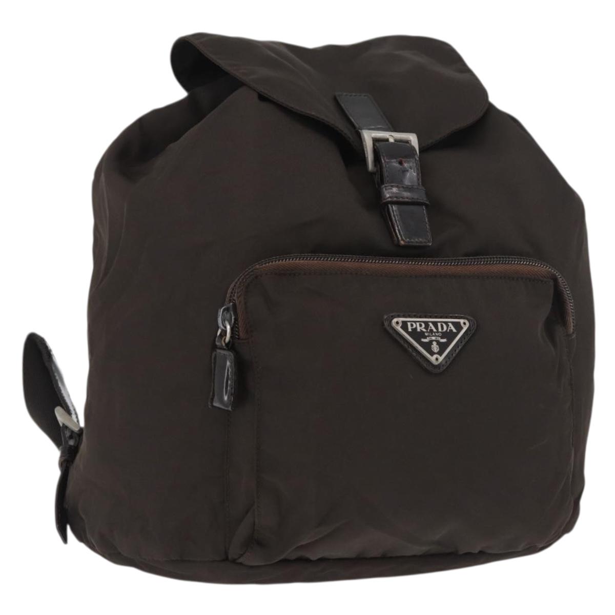 PRADA Backpack Nylon Brown Silver Auth 180200
