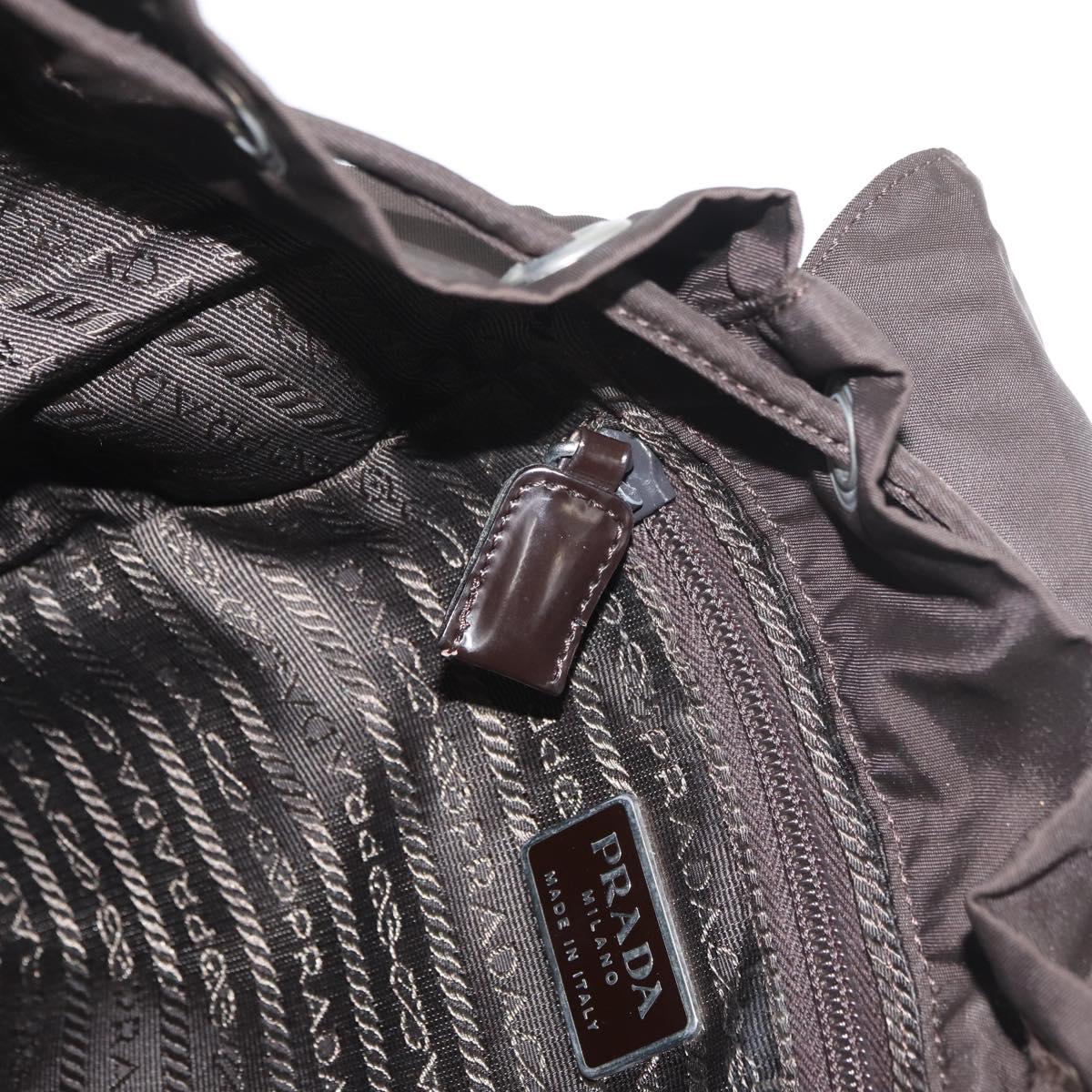 PRADA Backpack Nylon Brown Silver Auth 180200