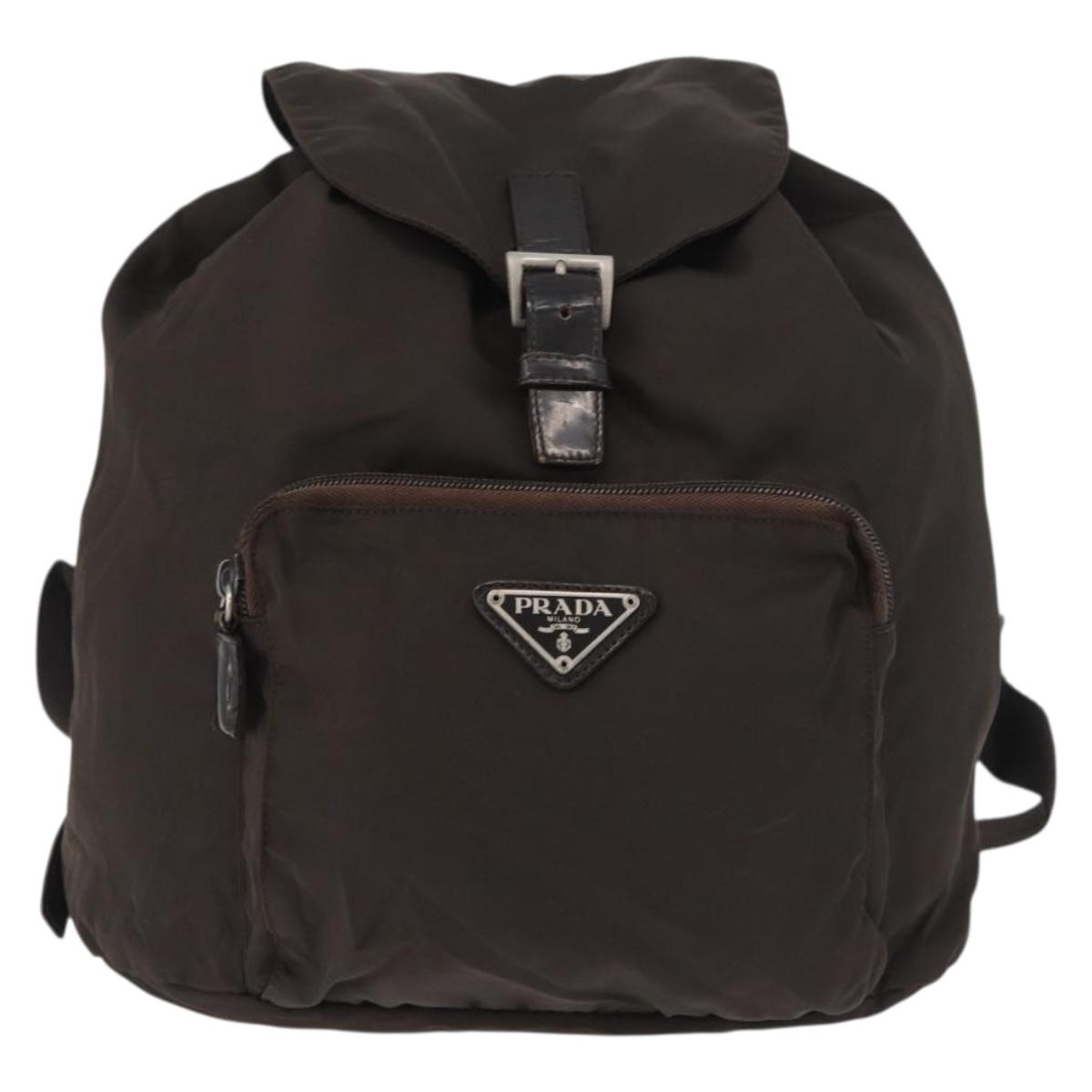 PRADA Backpack Nylon Brown Silver Auth 180200