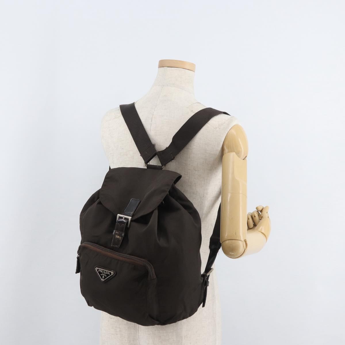 PRADA Backpack Nylon Brown Silver Auth 180200