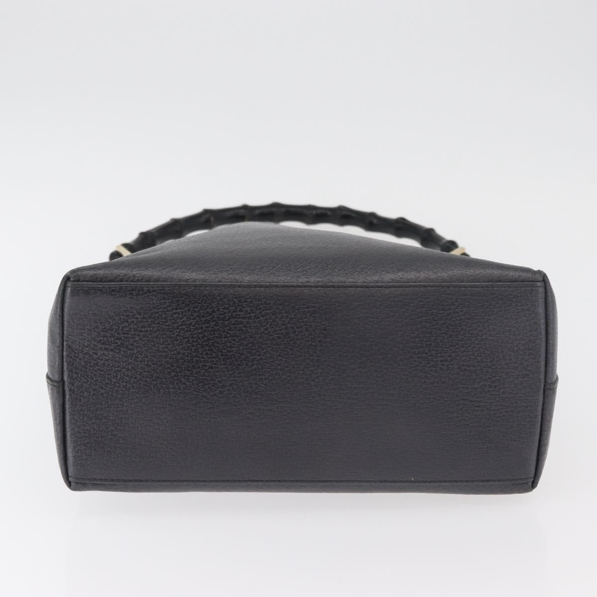 GUCCI Bamboo Shoulder Bag Leather Black Gold Auth 180204