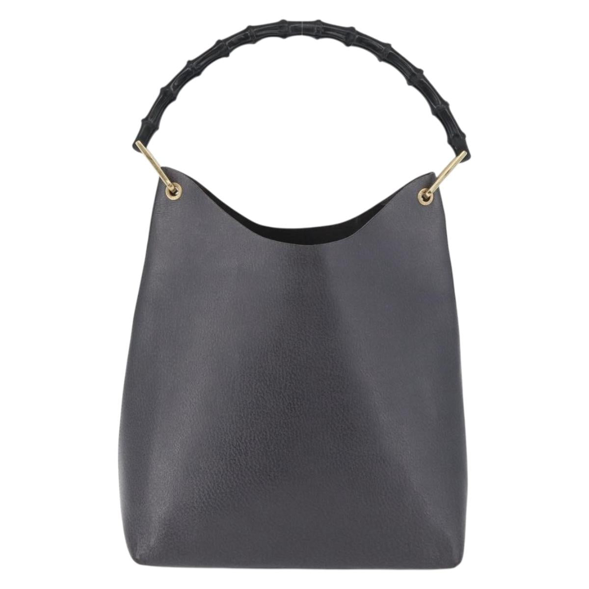 GUCCI Bamboo Shoulder Bag Leather Black Gold Auth 180204