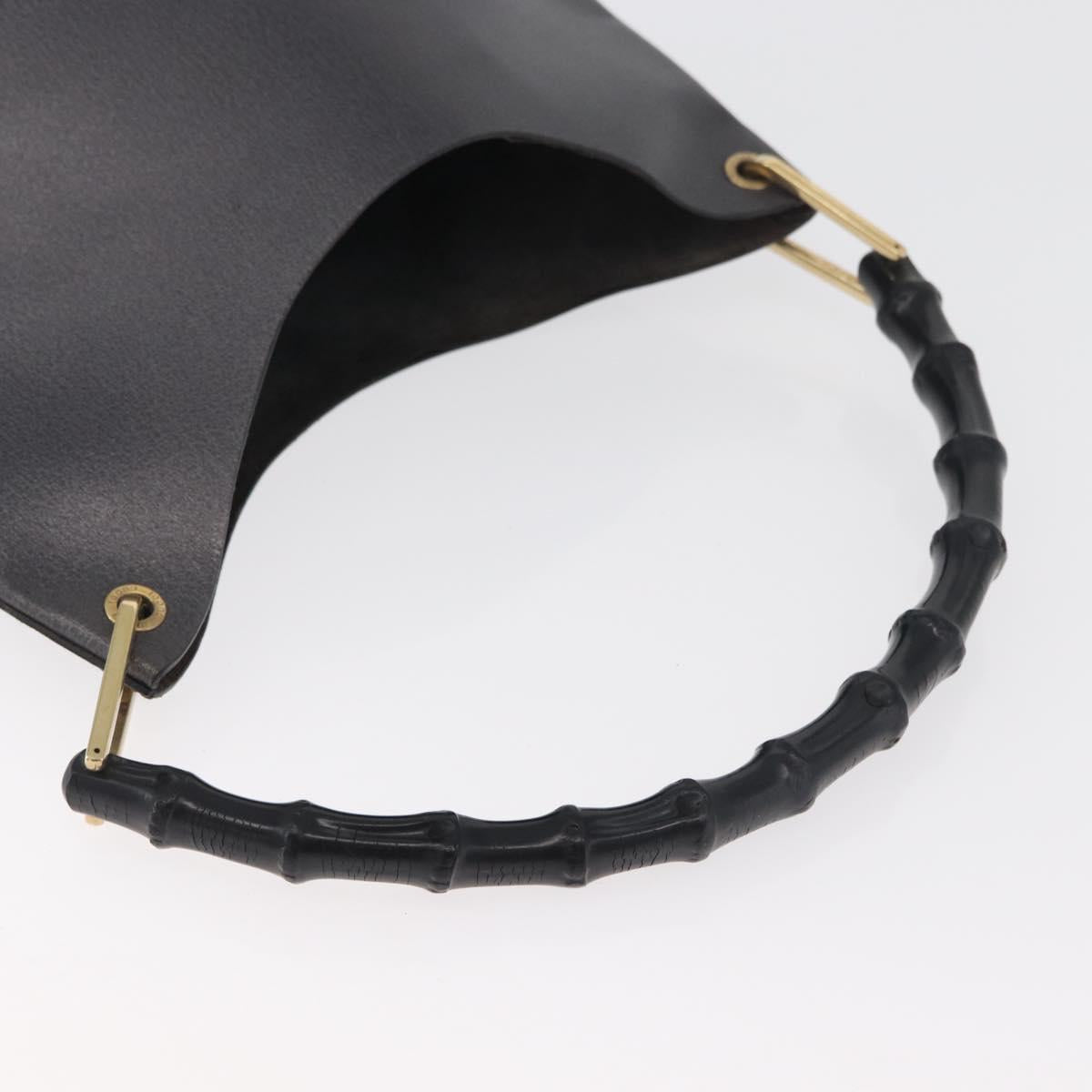 GUCCI Bamboo Shoulder Bag Leather Black Gold Auth 180204