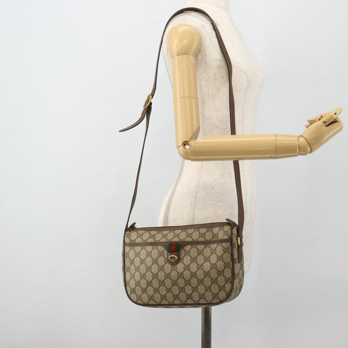 GUCCI GG Supreme Web Sherry Line Bag PVC Beige Gold 89 02 077 Auth 180205