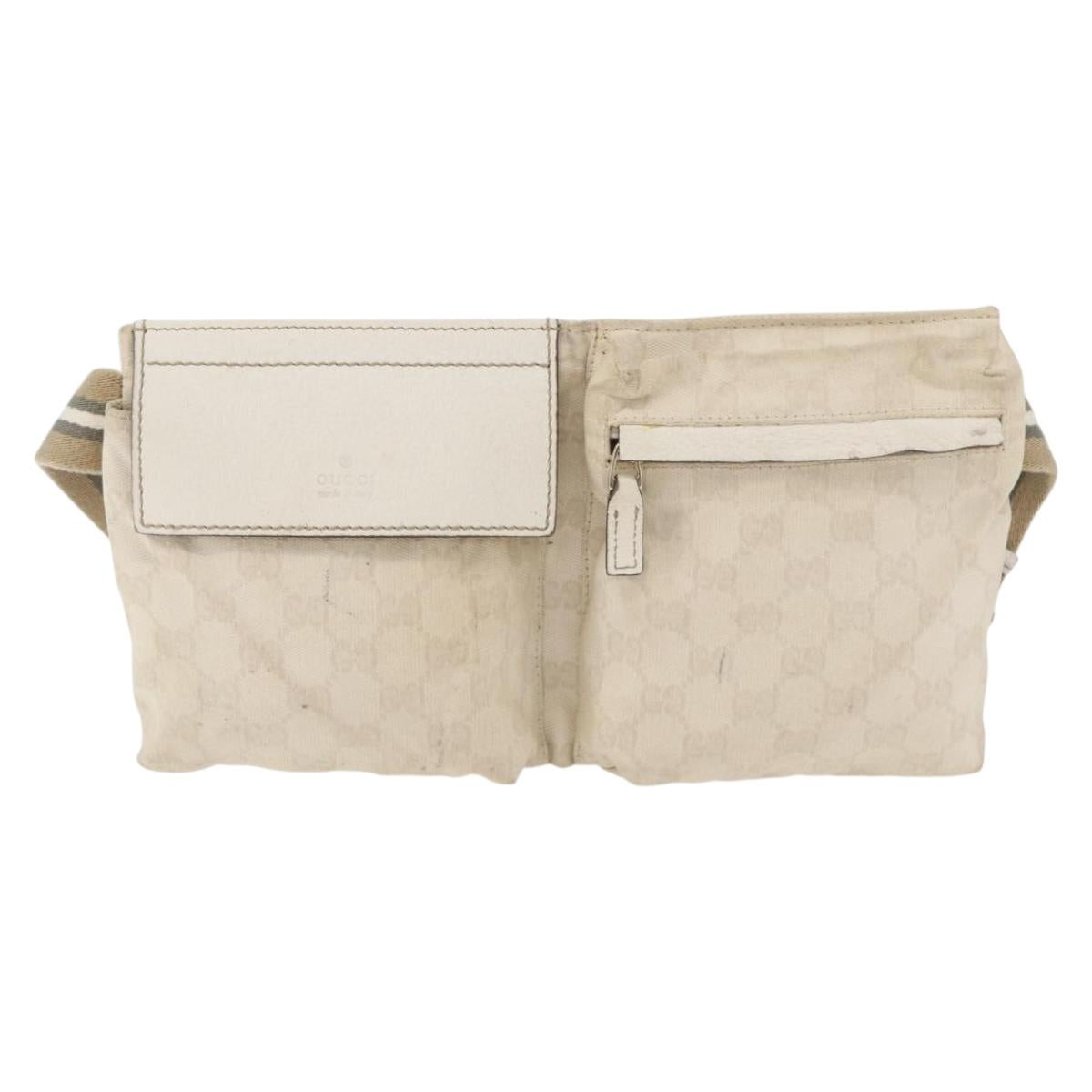 GUCCI GG Canvas Sherry Line Waist bag White Gold 28566 Auth 180206