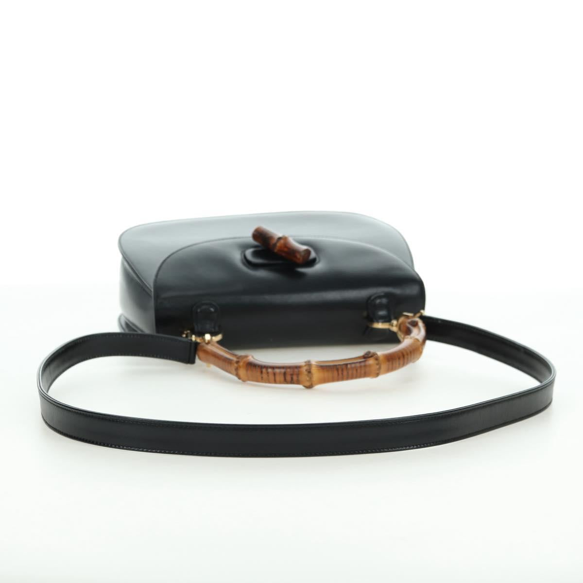 GUCCI Bamboo Hand Bag Leather 2way Black Gold 000 1364 0633 Auth 180208V