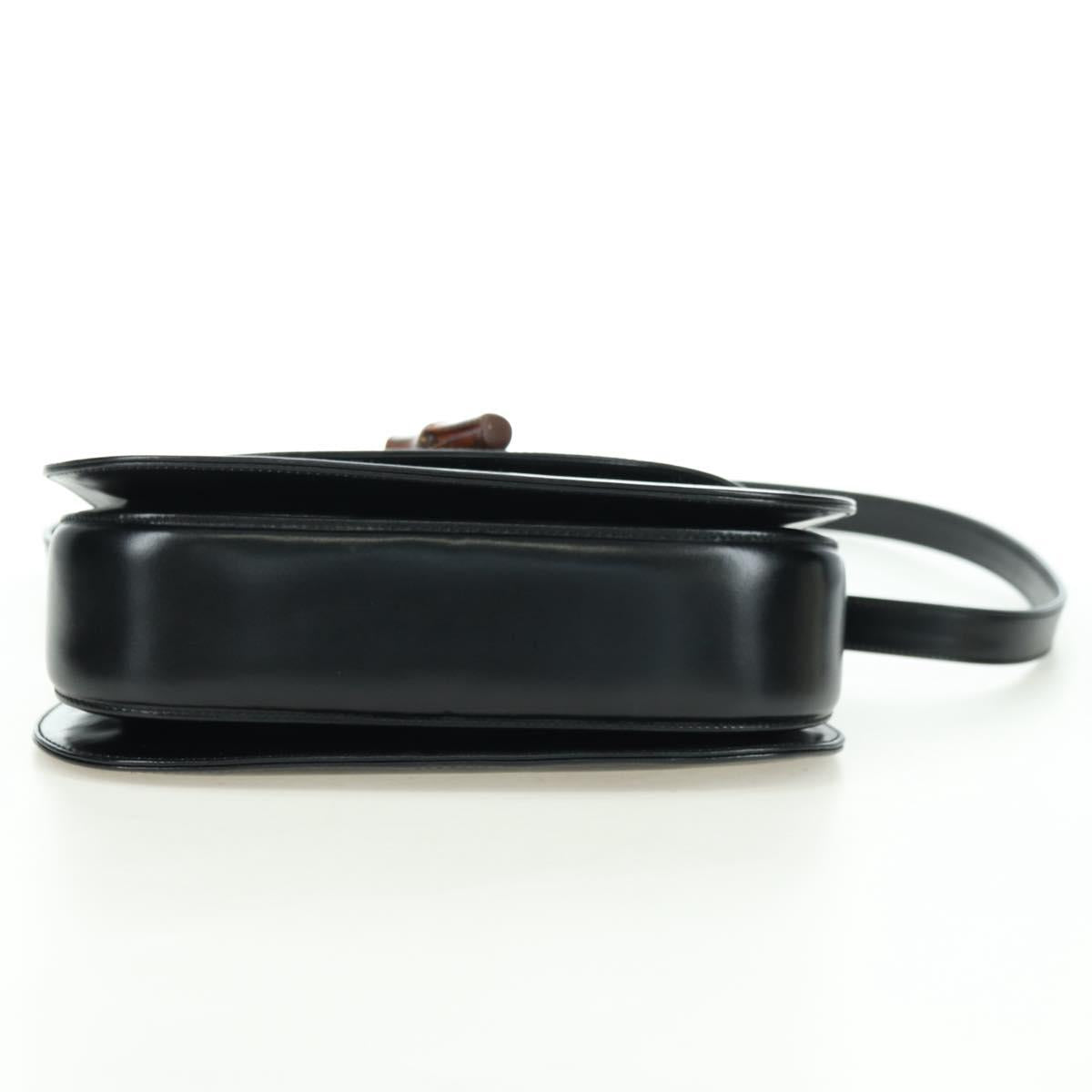 GUCCI Bamboo Hand Bag Leather 2way Black Gold 000 1364 0633 Auth 180208V