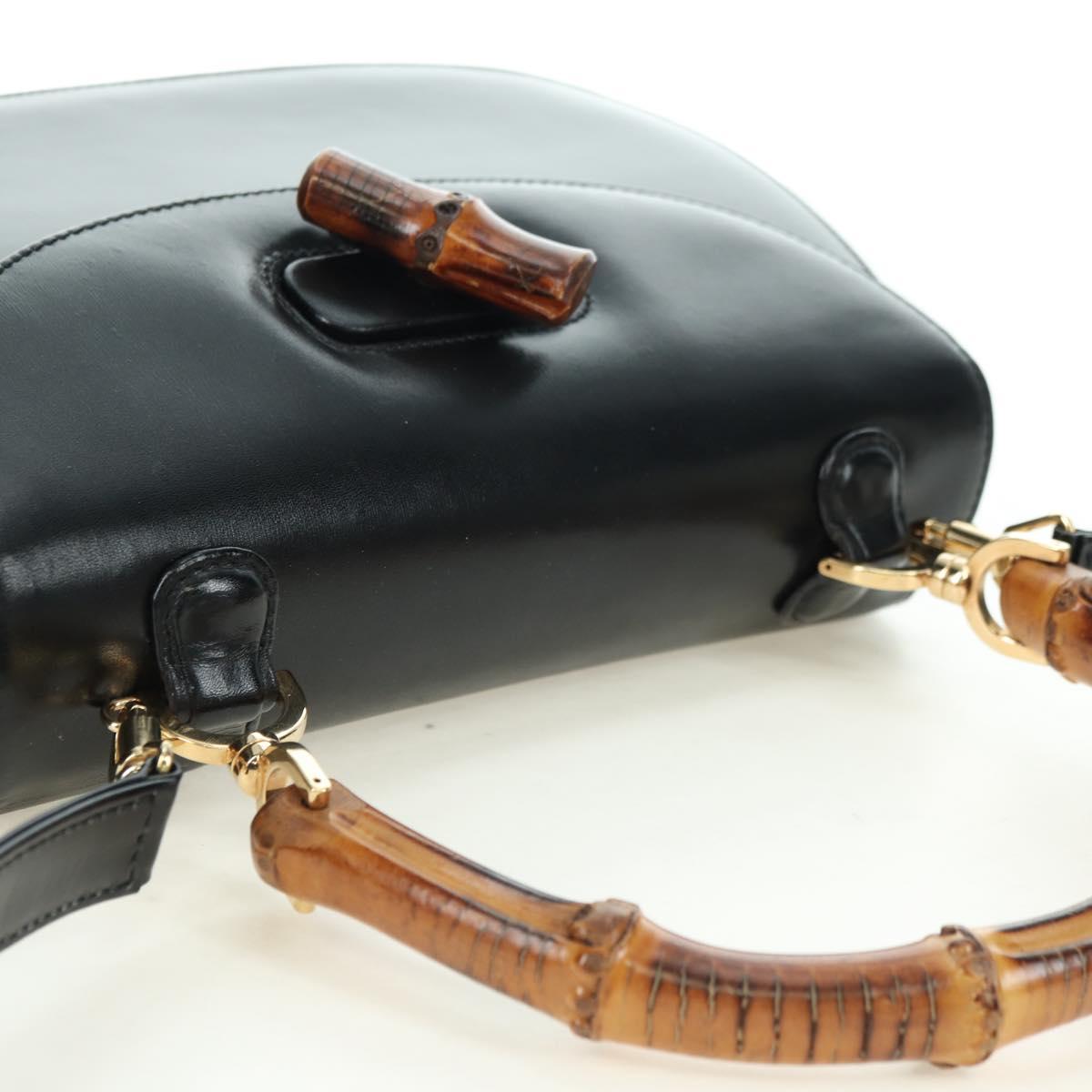 GUCCI Bamboo Hand Bag Leather 2way Black Gold 000 1364 0633 Auth 180208V