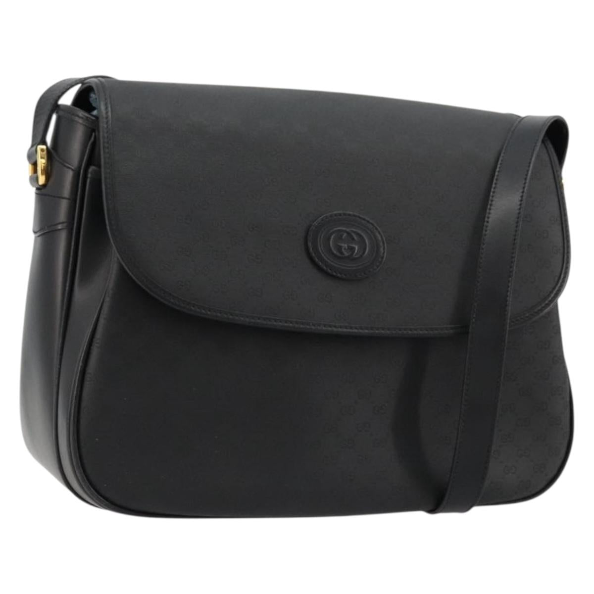 GUCCI Micro GG Supreme Shoulder Bag PVC Black Gold 001 256 1044 Auth 180209