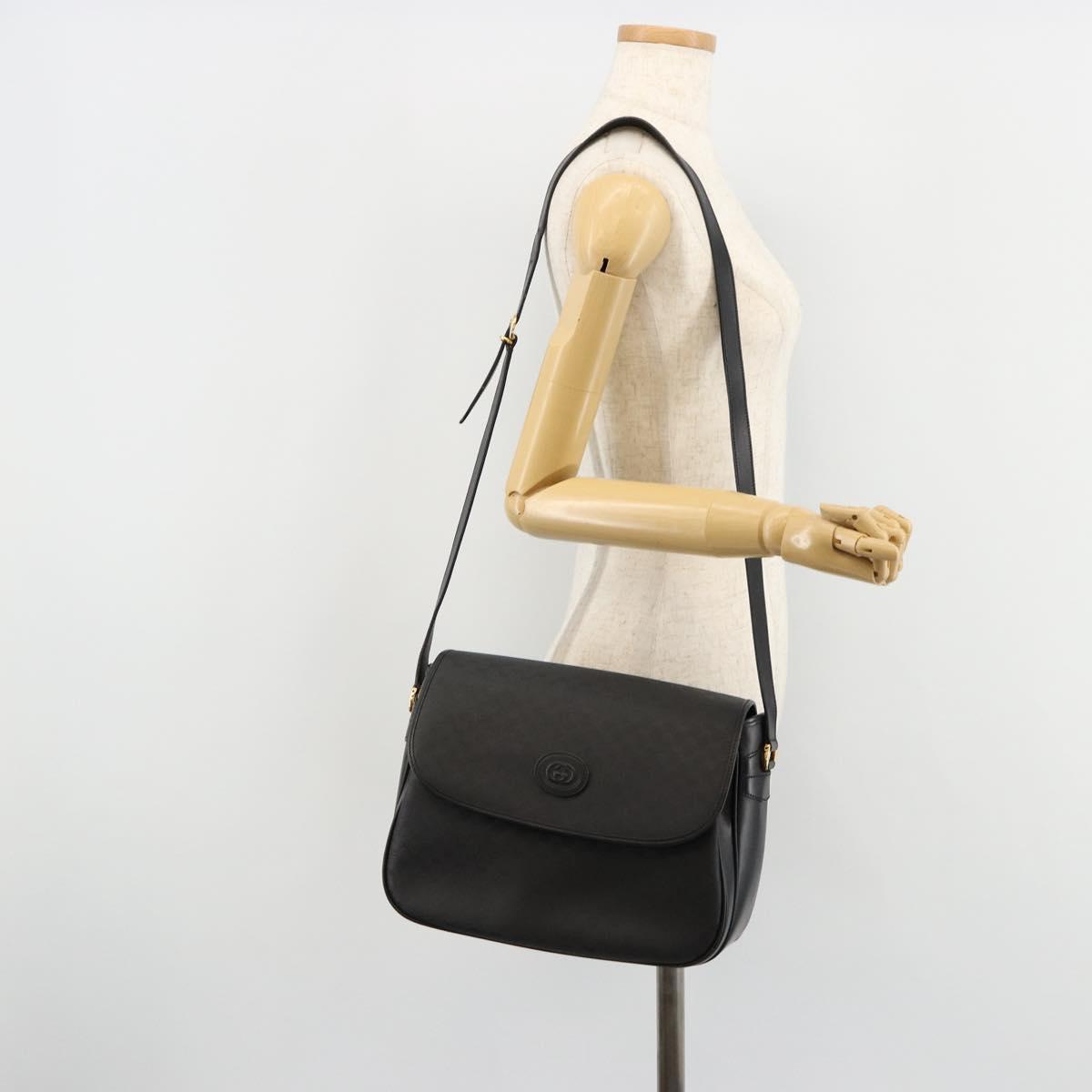 GUCCI Micro GG Supreme Shoulder Bag PVC Black Gold 001 256 1044 Auth 180209
