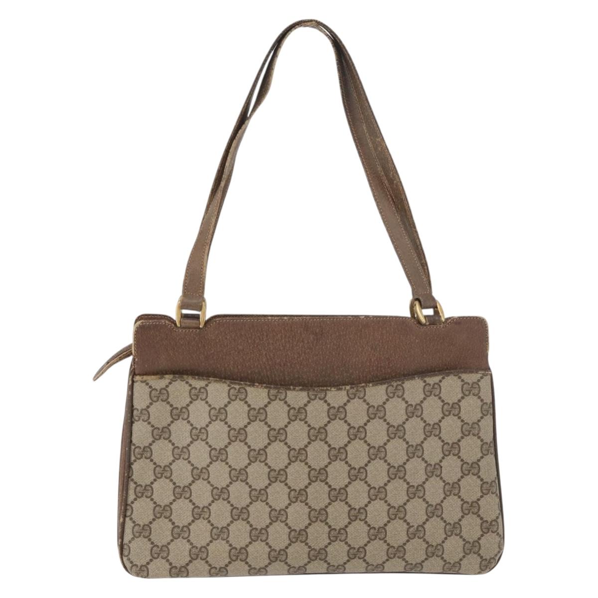 GUCCI GG Supreme Hand Bag PVC Beige Gold Auth 180212