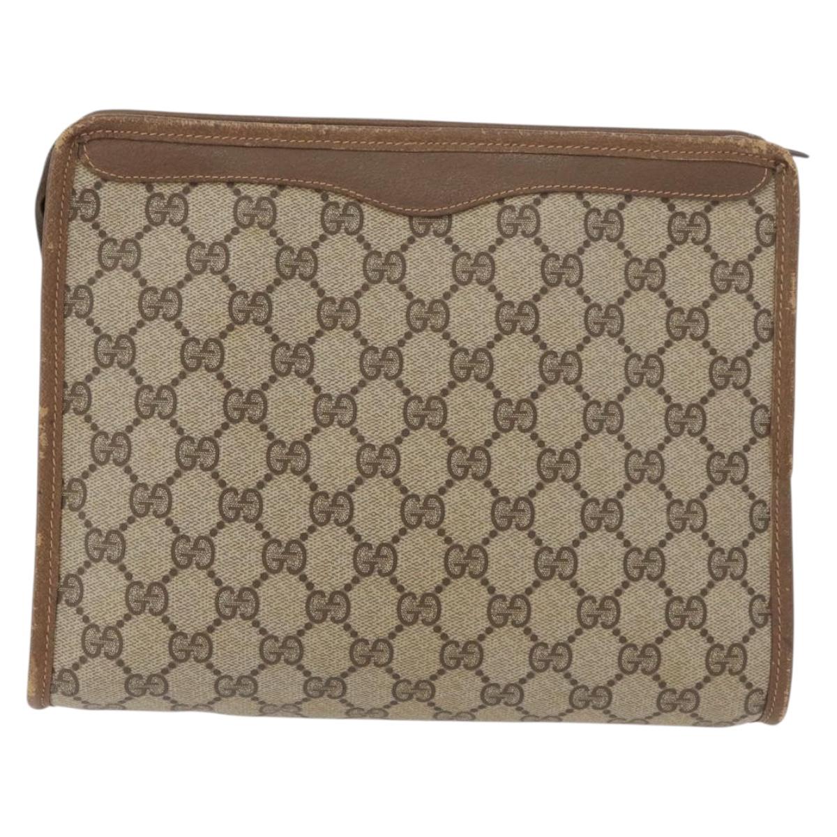GUCCI GG Supreme Clutch Bag PVC Beige Gold 97 01 038 Auth 180213