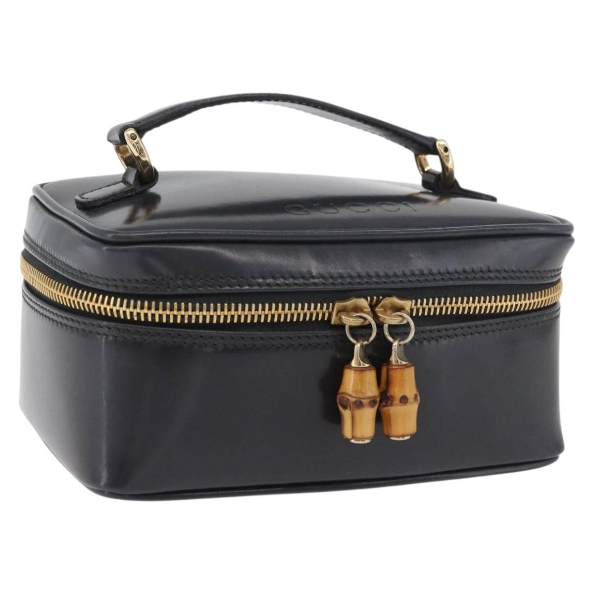 GUCCI Bamboo Vanity Hand Bag Patent leather Gray Gold 032 1705 0151 Auth 180214
