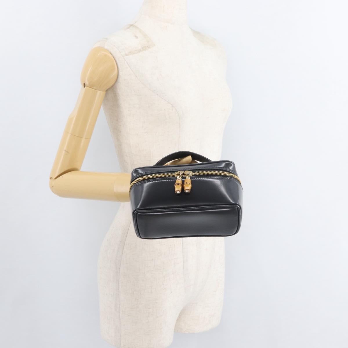 GUCCI Bamboo Vanity Hand Bag Patent leather Gray Gold 032 1705 0151 Auth 180214