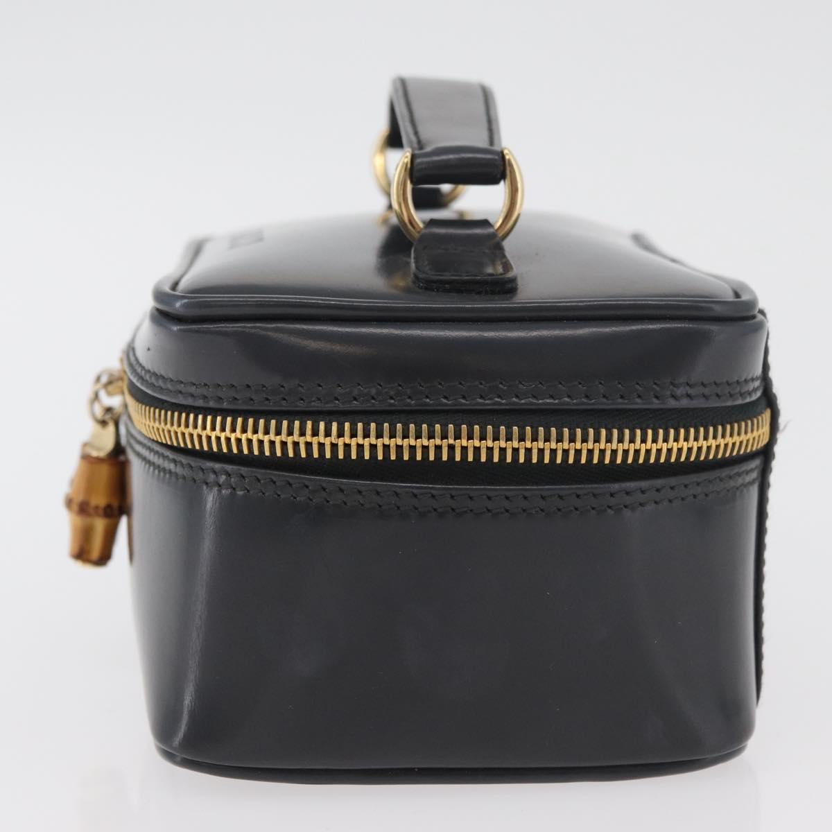 GUCCI Bamboo Vanity Hand Bag Patent leather Gray Gold 032 1705 0151 Auth 180214