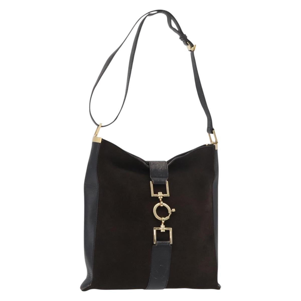 GUCCI Shoulder Bag Suede Brown Gold 001 4051 Auth 180216