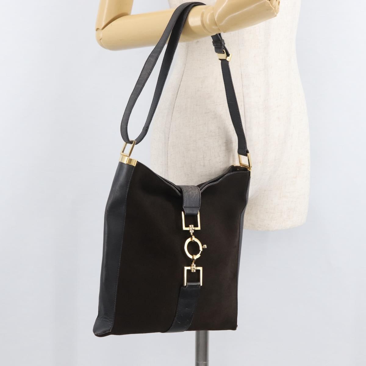 GUCCI Shoulder Bag Suede Brown Gold 001 4051 Auth 180216