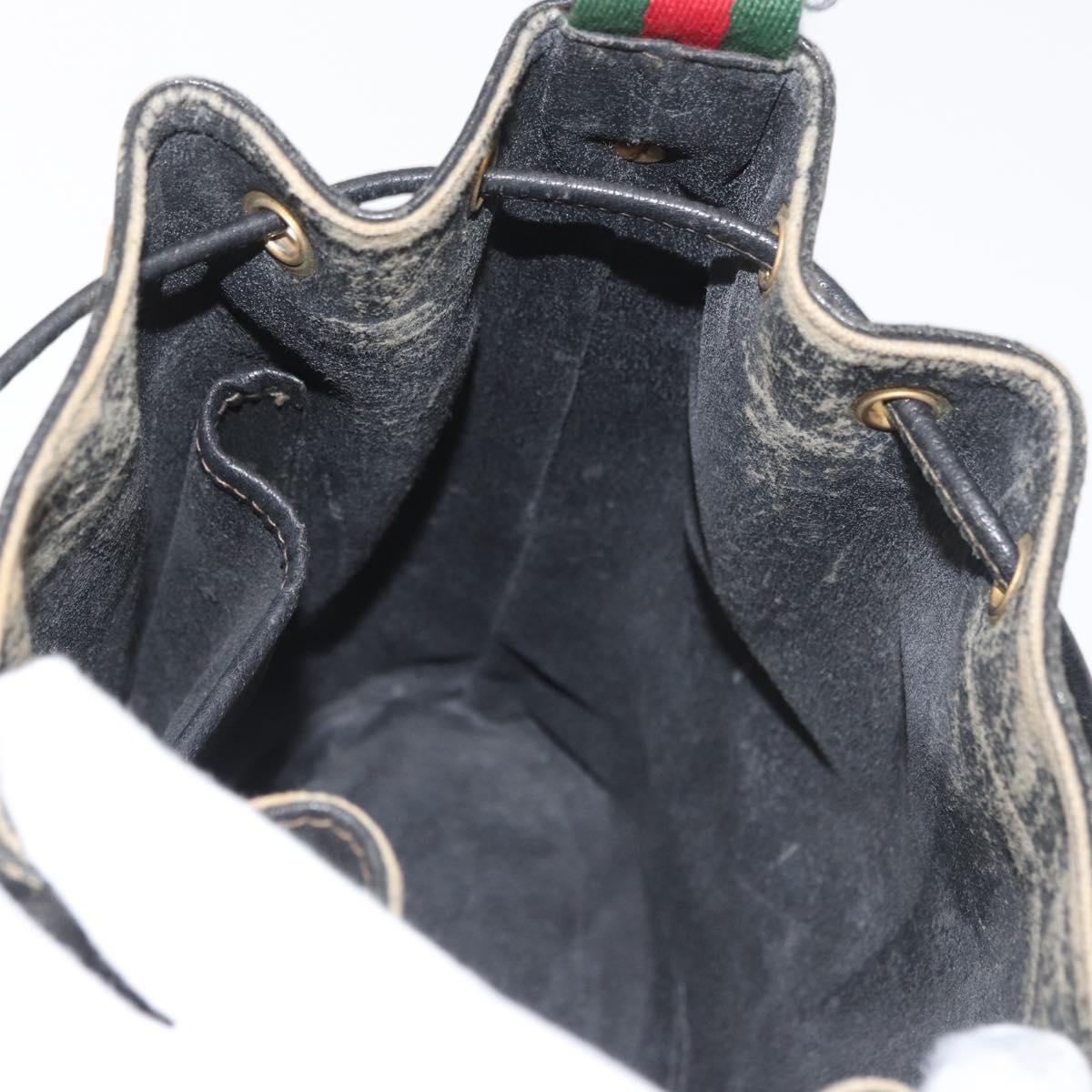 GUCCI GG Supreme Drawstring Web Sherry Line Bag PVC Black 41 02 034 Auth 180217